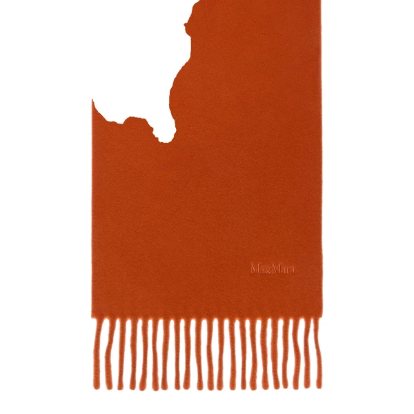 Max Mara Fragore Fringed Wool Scarf in Orange | Scarves | Luxury Shoes 