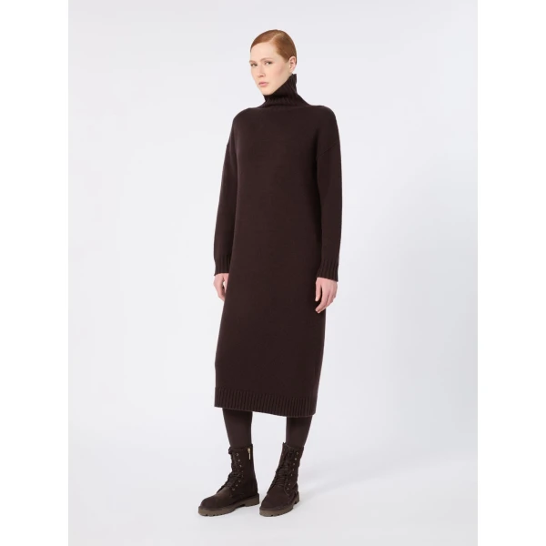 Max Mara Fragore Wool and Cashmere Knit Dress in Dark Brown | Maxi Dresses | Luxury Shoes 