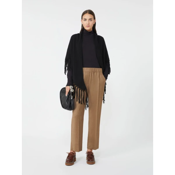 Max Mara Fringed Wool Shawl in Black | Scarves | Luxury Shoes 