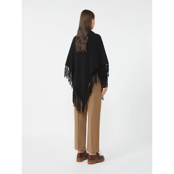 Max Mara Fringed Wool Shawl in Black | Scarves | Luxury Shoes 