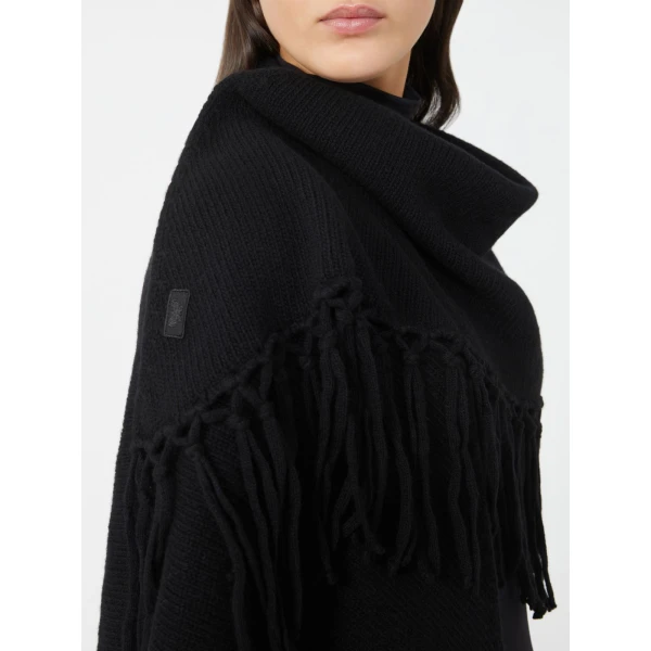 Max Mara Fringed Wool Shawl in Black | Scarves | Luxury Shoes 