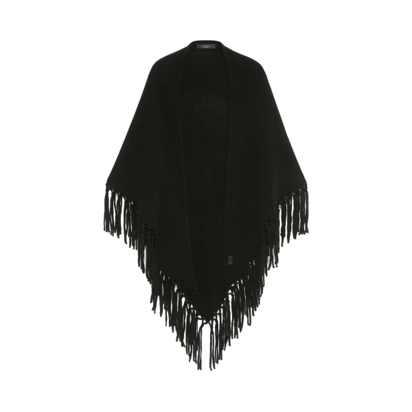 Max Mara Fringed Wool Shawl in Black | Scarves | Luxury Shoes 
