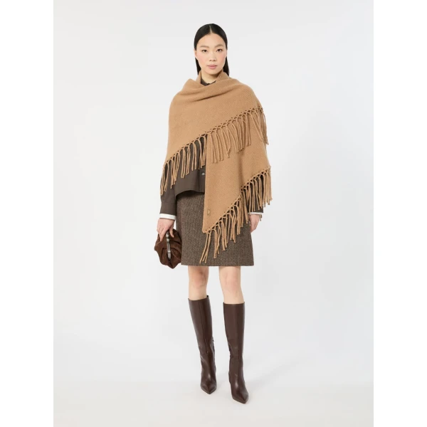 Max Mara Fringed Wool Shawl in Camel | Scarves | Luxury Shoes 