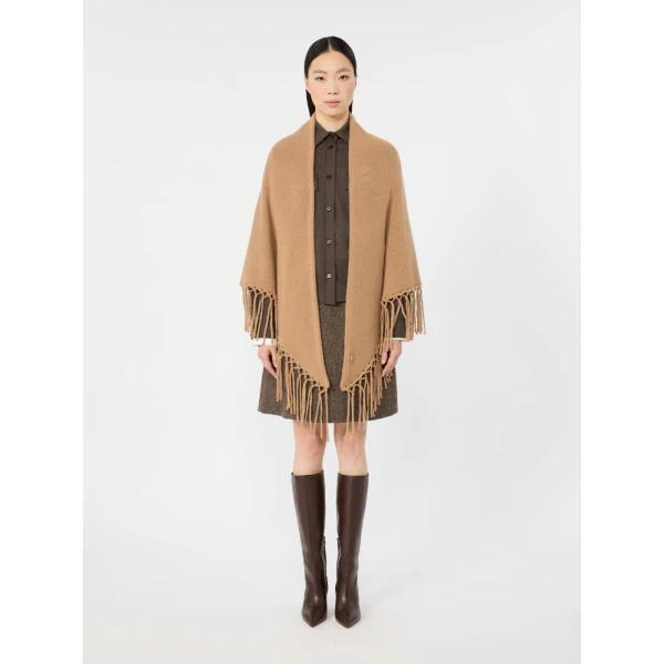 Max Mara Fringed Wool Shawl in Camel | Scarves | Luxury Shoes 