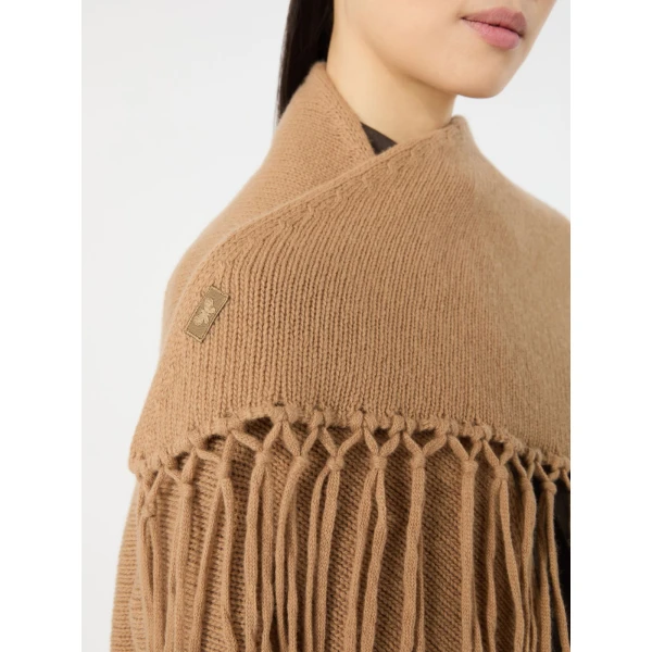 Max Mara Fringed Wool Shawl in Camel | Scarves | Luxury Shoes 