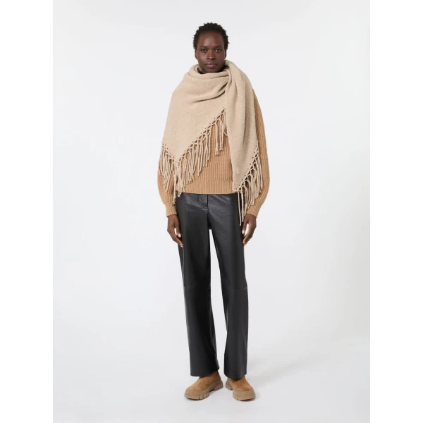 Max Mara Fringed Wool Shawl in Caramel | Scarves | Luxury Shoes 