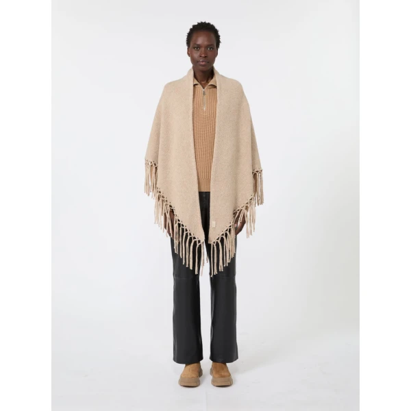 Max Mara Fringed Wool Shawl in Caramel | Scarves | Luxury Shoes 