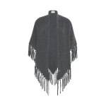 Max Mara Fringed Wool Shawl in Dark Grey | Scarves | Luxury Shoes 