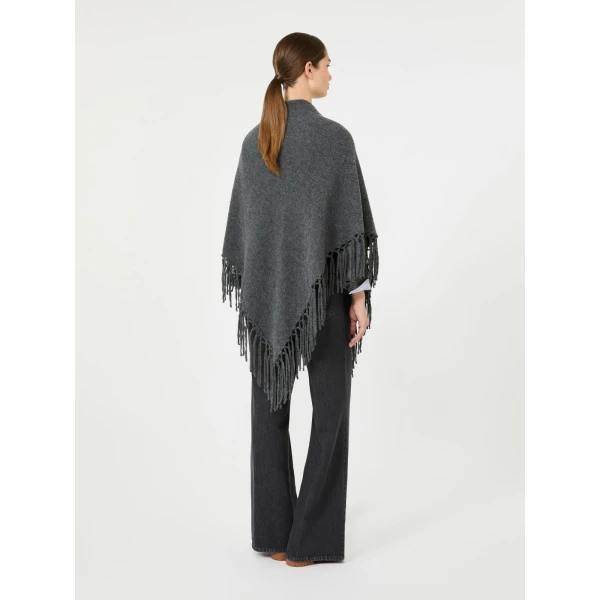 Max Mara Fringed Wool Shawl in Dark Grey | Scarves | Luxury Shoes 