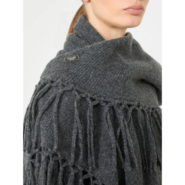 Max Mara Fringed Wool Shawl in Dark Grey | Scarves | Luxury Shoes 
