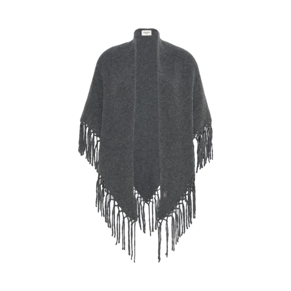 Max Mara Fringed Wool Shawl in Dark Grey | Scarves | Luxury Shoes 