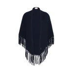 Max Mara Fringed Wool Shawl in Navy | Scarves | Luxury Shoes 