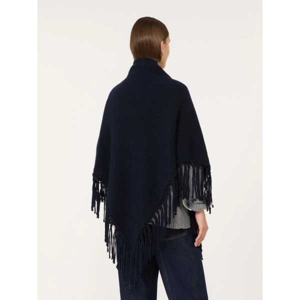 Max Mara Fringed Wool Shawl in Navy | Scarves | Luxury Shoes 
