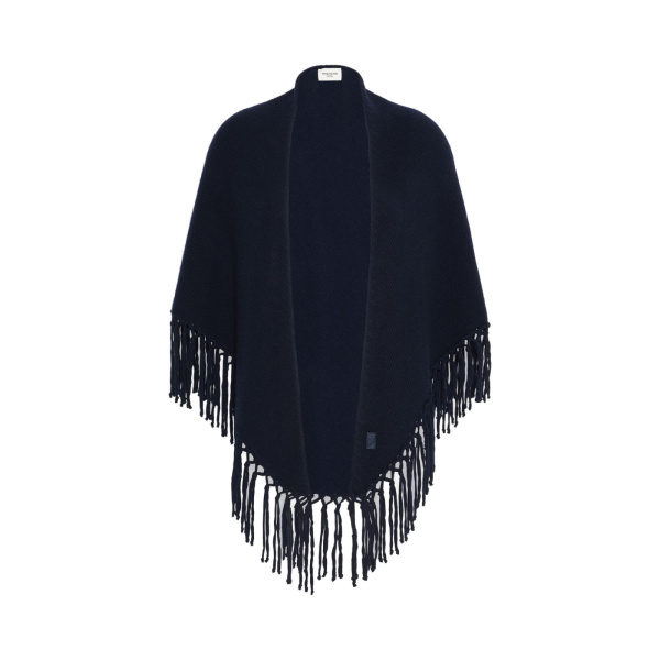 Max Mara Fringed Wool Shawl in Navy | Scarves | Luxury Shoes 