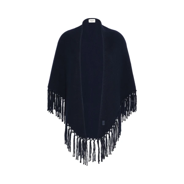 Fringed Wool Shawl in Navy