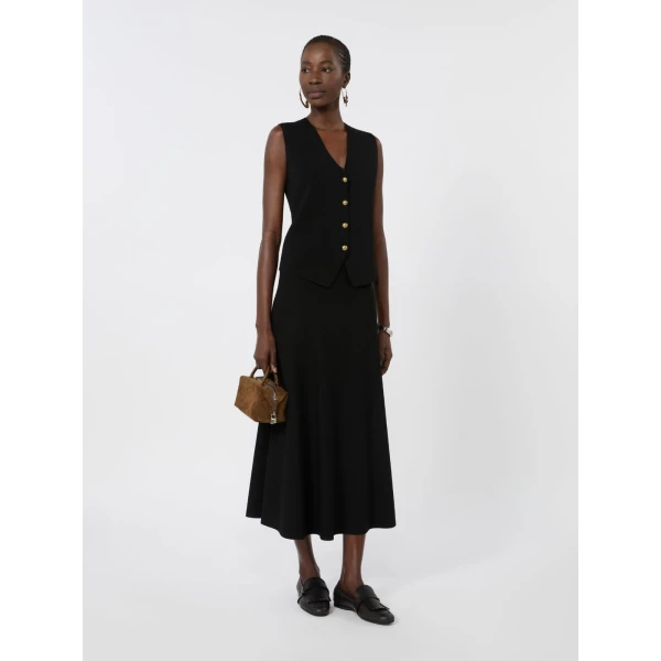 Max Mara Fuggito Viscose Yarn Skirt in Black | Midi Skirts | Luxury Shoes 