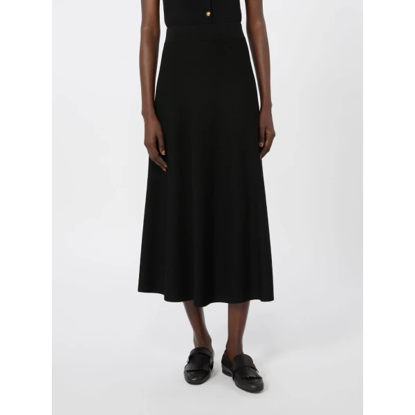 Max Mara Fuggito Viscose Yarn Skirt in Black | Midi Skirts | Luxury Shoes 