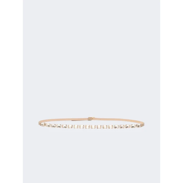 Max Mara Fumante Jewelled Nappa Leather Belt in Beige | Belts | Luxury Shoes 