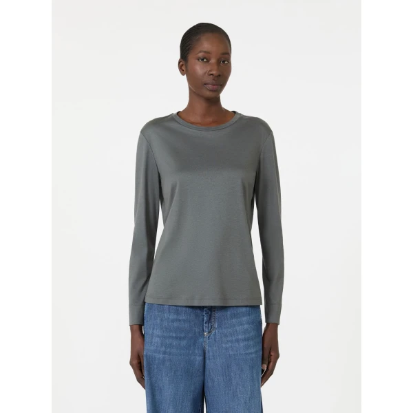 Max Mara Fumetto Long-Sleeved Cotton and Modal T-Shirt in Dark Grey | T-shirts | Luxury Shoes 