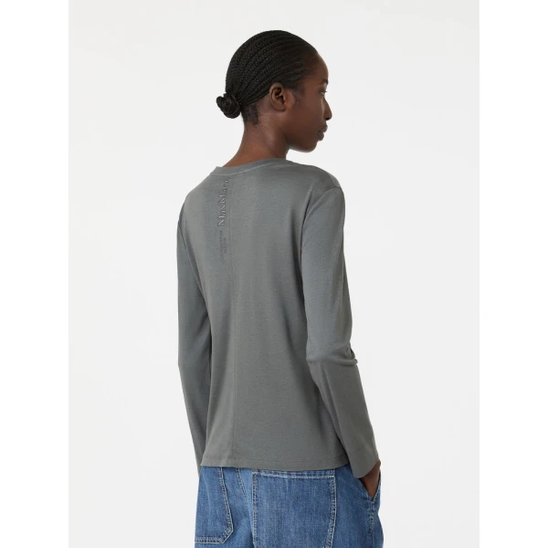 Max Mara Fumetto Long-Sleeved Cotton and Modal T-Shirt in Dark Grey | T-shirts | Luxury Shoes 