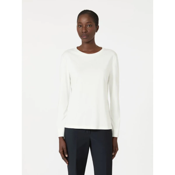 Max Mara Fumetto Long-Sleeved Cotton and Modal T-Shirt in White | T-shirts | Luxury Shoes 