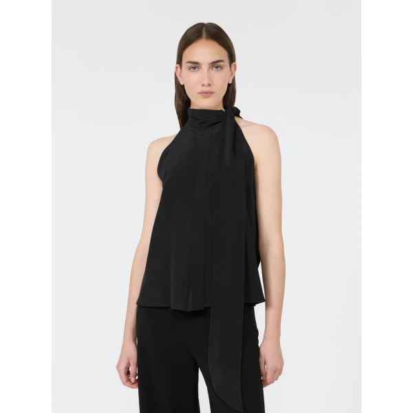 Max Mara Fune Sleeveless Crepe de Chine Top in Black | Sleeveless | Luxury Shoes 