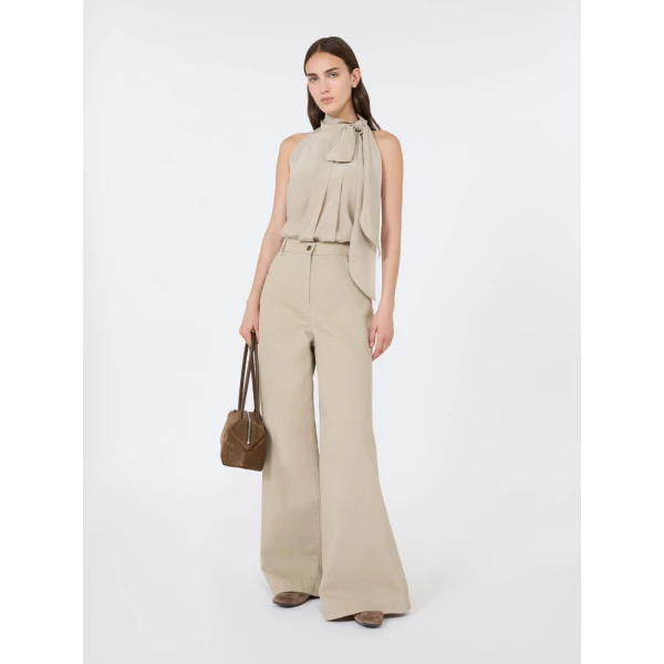 Max Mara Fune Sleeveless Crepe de Chine Top in Stone Grey | Sleeveless | Luxury Shoes 
