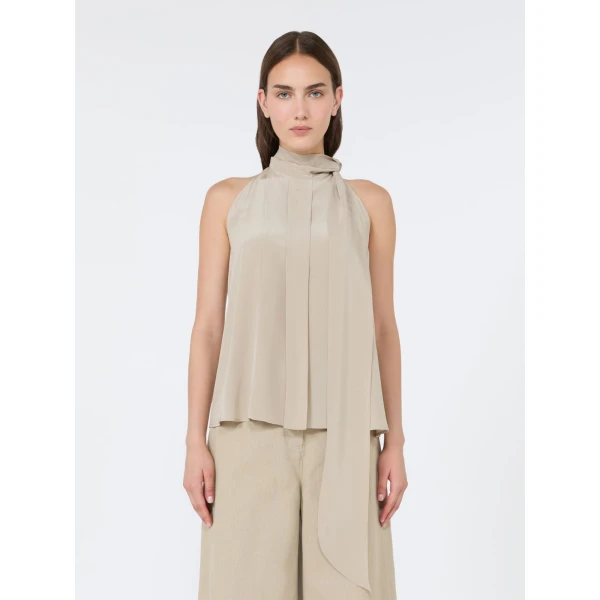 Max Mara Fune Sleeveless Crepe de Chine Top in Stone Grey | Sleeveless | Luxury Shoes 