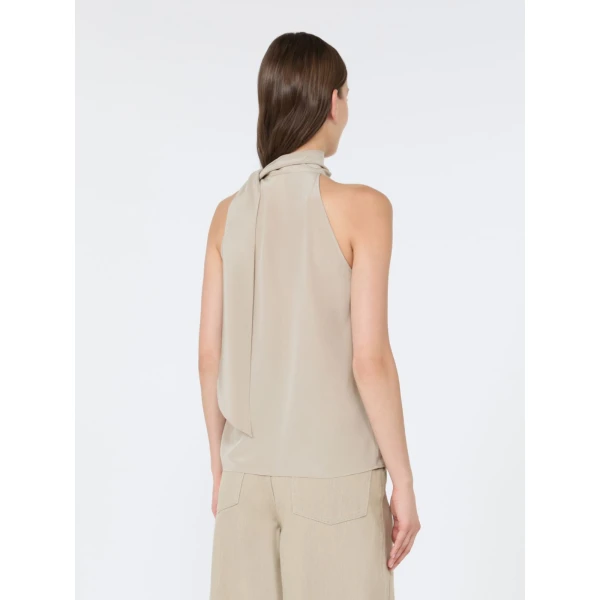 Max Mara Fune Sleeveless Crepe de Chine Top in Stone Grey | Sleeveless | Luxury Shoes 