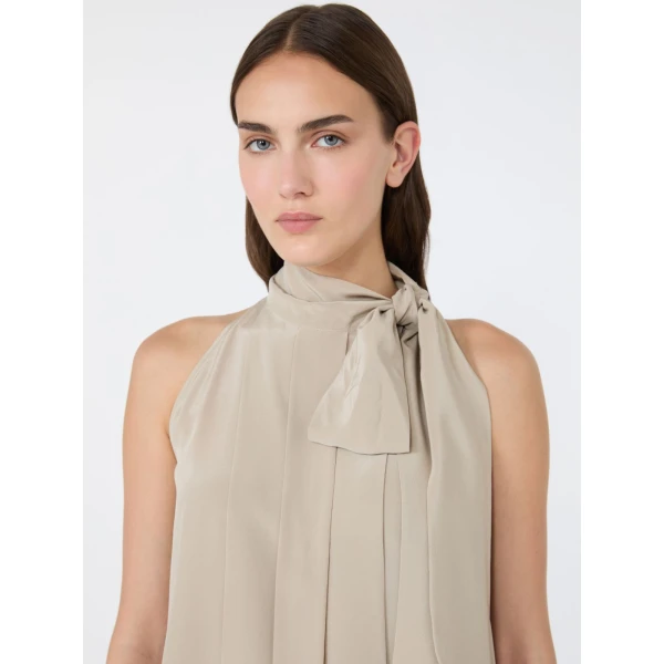 Max Mara Fune Sleeveless Crepe de Chine Top in Stone Grey | Sleeveless | Luxury Shoes 