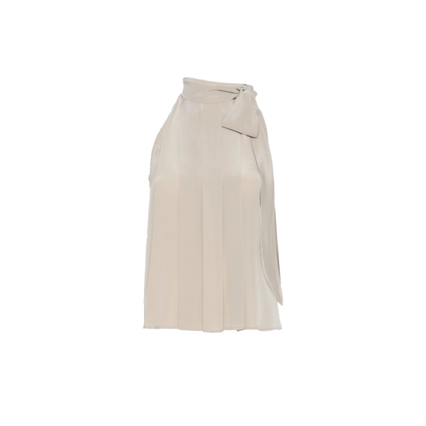 Max Mara Fune Sleeveless Crepe de Chine Top in Stone Grey | Sleeveless | Luxury Shoes 