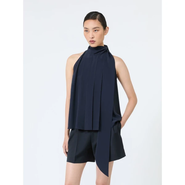 Max Mara Fune Sleeveless Crepe de Chine Top in Ultramarine | Sleeveless | Luxury Shoes 