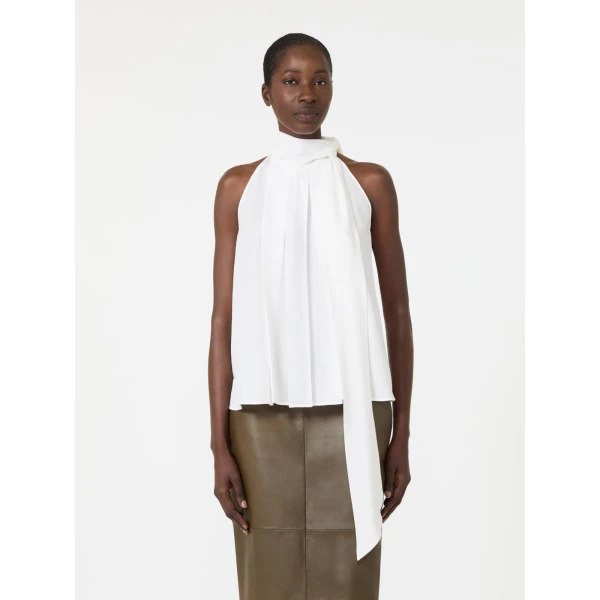 Max Mara Fune Sleeveless Crepe de Chine Top in White | Sleeveless | Luxury Shoes 