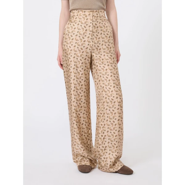 Max Mara Fuxia Printed Silk Twill Trousers in Beige | Tailored pants | Luxury Shoes 