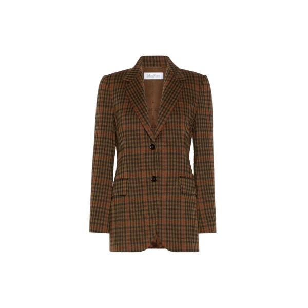 Galosce Single-Breasted Glen Plaid Jersey Blazer in Tobacco