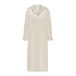 Max Mara Gambero Silk Crepe de Chine Polo Dress in Stone Grey | Maxi Dresses | Luxury Shoes 