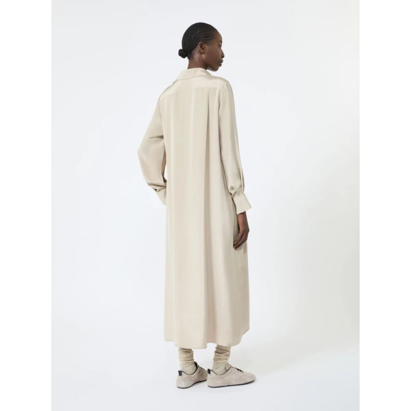 Max Mara Gambero Silk Crepe de Chine Polo Dress in Stone Grey | Maxi Dresses | Luxury Shoes 