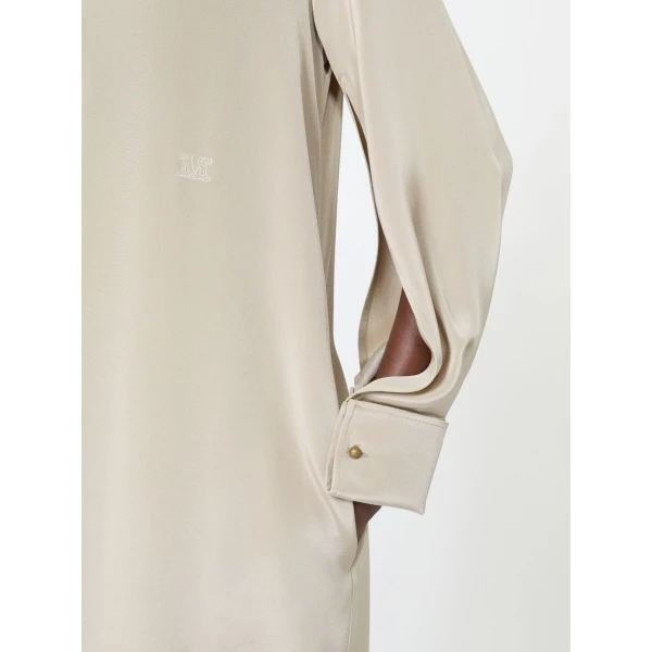 Max Mara Gambero Silk Crepe de Chine Polo Dress in Stone Grey | Maxi Dresses | Luxury Shoes 