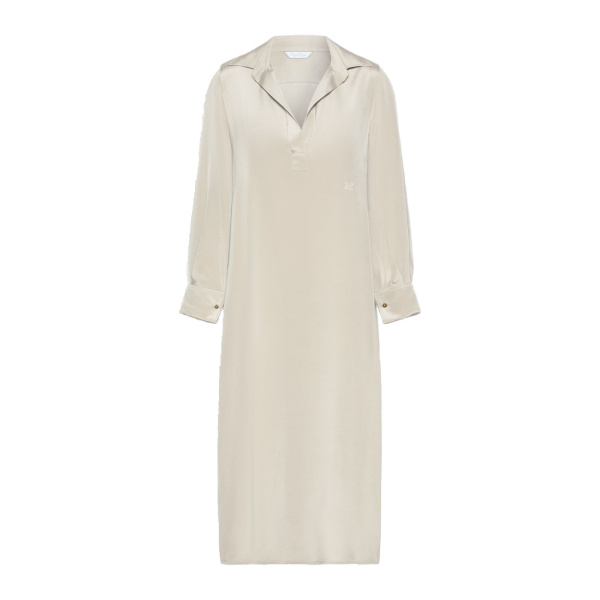 Max Mara Gambero Silk Crepe de Chine Polo Dress in Stone Grey | Maxi Dresses | Luxury Shoes 