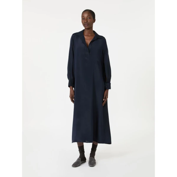 Max Mara Gambero Silk Crepe de Chine Polo Dress in Ultramarine | Maxi Dresses | Luxury Shoes 