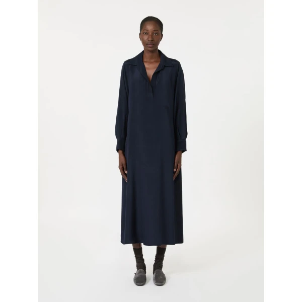 Max Mara Gambero Silk Crepe de Chine Polo Dress in Ultramarine | Maxi Dresses | Luxury Shoes 