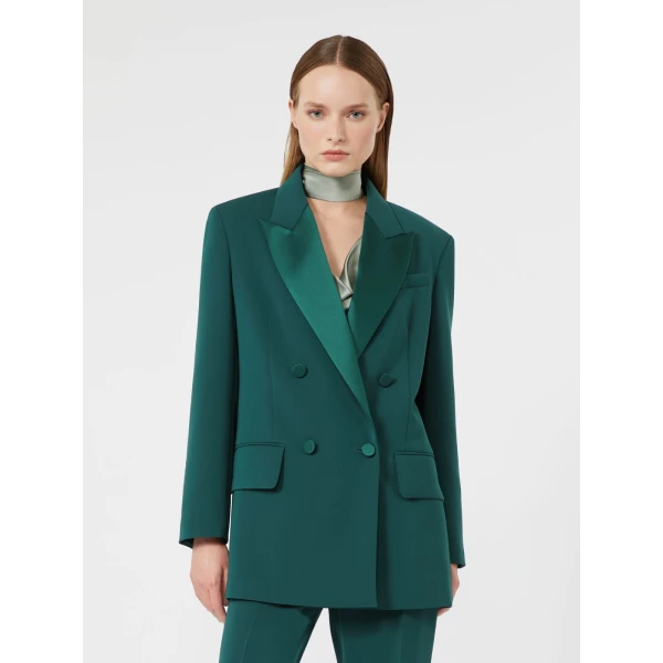 Max Mara Garza Double-Breasted Lightweight Cady Blazer in Dark Green | Blazers | Luxury Shoes 