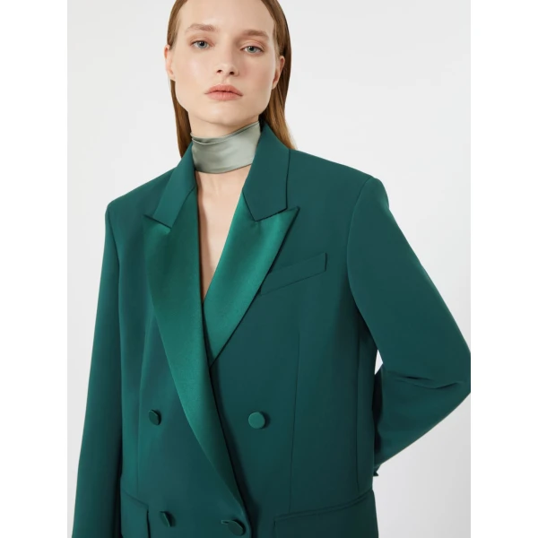 Max Mara Garza Double-Breasted Lightweight Cady Blazer in Dark Green | Blazers | Luxury Shoes 