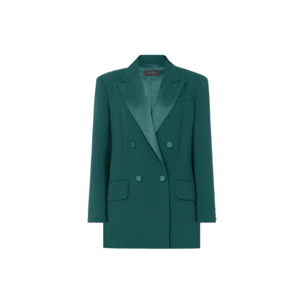 Max Mara Garza Double-Breasted Lightweight Cady Blazer in Dark Green | Blazers | Luxury Shoes 