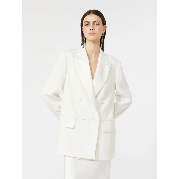 Max Mara Garza Double-Breasted Lightweight Cady Blazer in White | Blazers | Luxury Shoes 