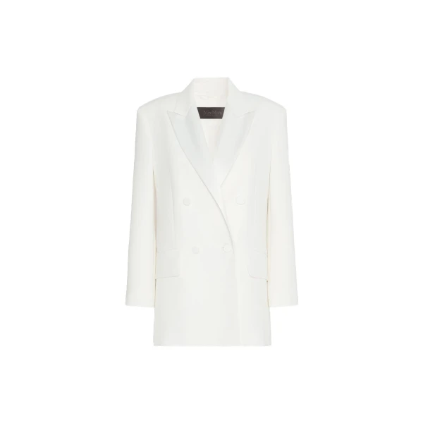 Garza Double-Breasted Lightweight Cady Blazer in White