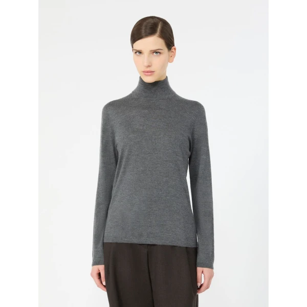 Max Mara Gatto Cashmere Polo-Neck Sweater in Medium Grey | Turtlenecks | Luxury Shoes 
