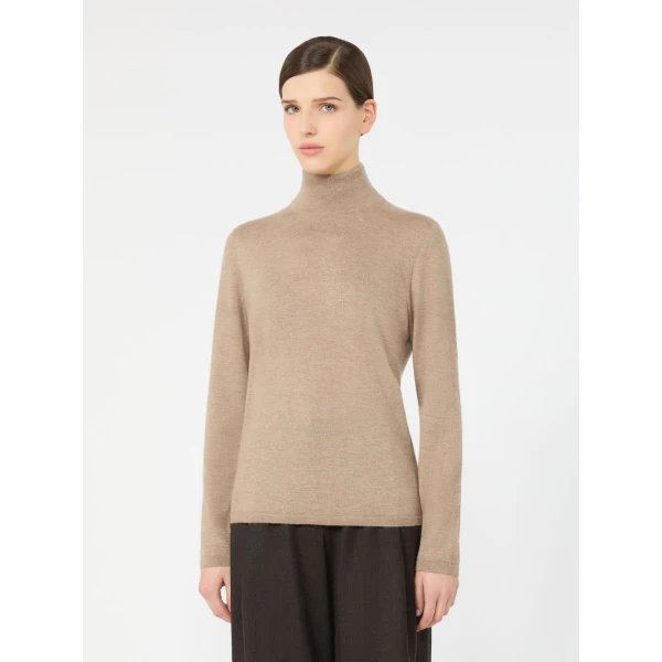 Max Mara Gatto Cashmere Polo-Neck Sweater in Sand | Turtlenecks | Luxury Shoes 