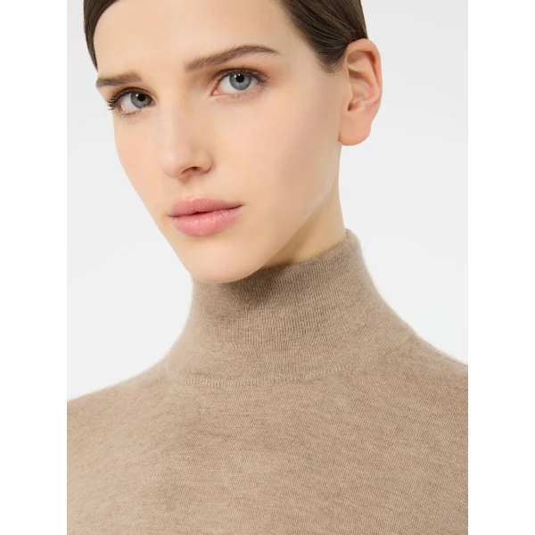 Max Mara Gatto Cashmere Polo-Neck Sweater in Sand | Turtlenecks | Luxury Shoes 