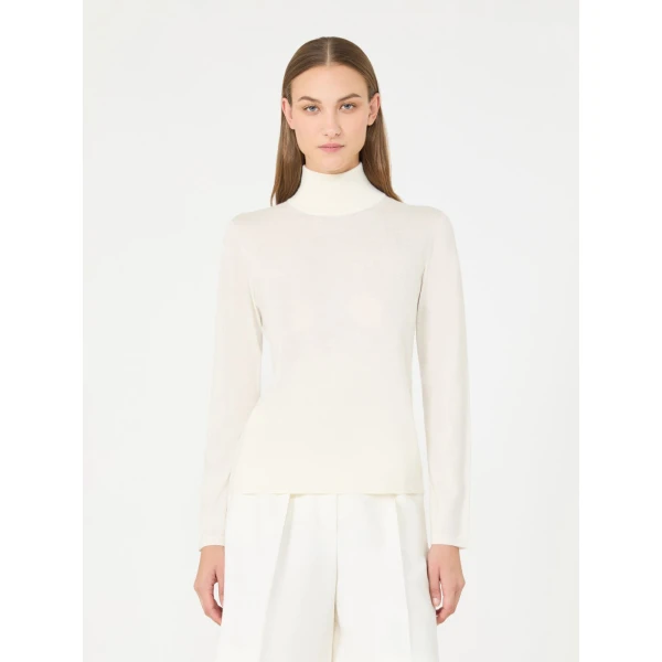 Max Mara Gatto Cashmere Polo-Neck Sweater in White | Turtlenecks | Luxury Shoes 